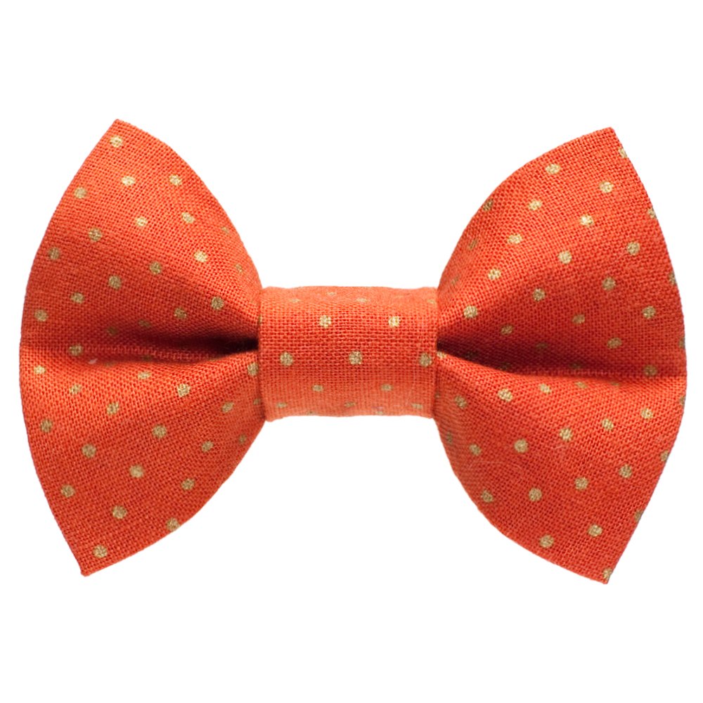Sweet Pickles Designs The Little Bit Spicy bow tie in orange fabric with small gold polka dots