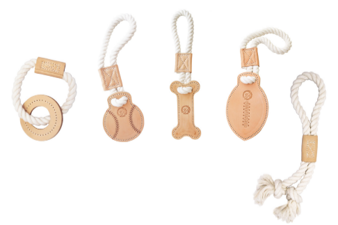 COTTON w LEATHER TUG DOG TOYS