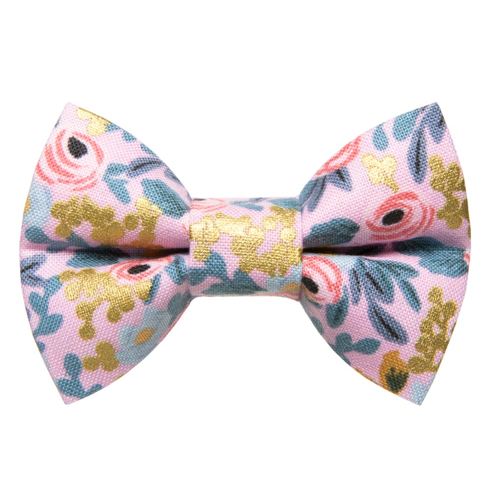 Sweet Pickles Designs The Catchella bow tie in pink with gold floral pattern