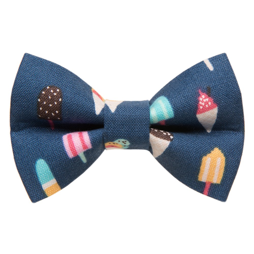 Sweet Pickles Designs Whats the Scoop bow tie with blue fabric and colorful ice cream print