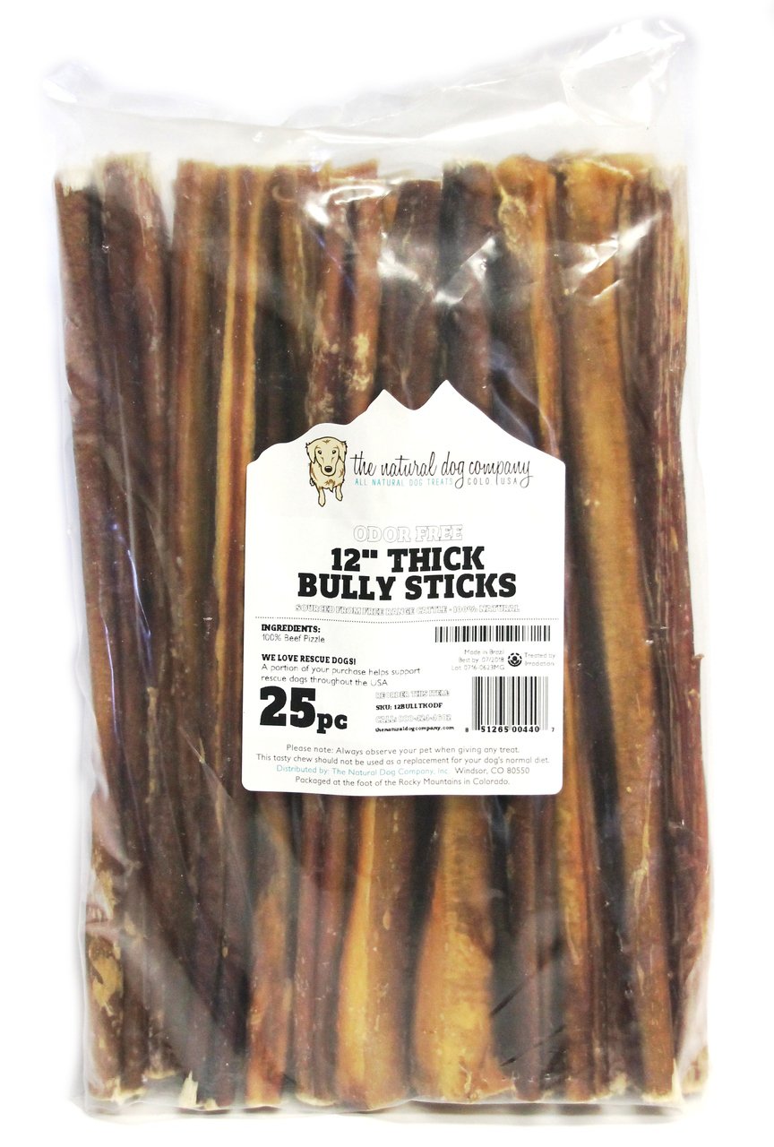 12" Thick Bully Sticks - Odor Free (Bulk) - Pack of 25