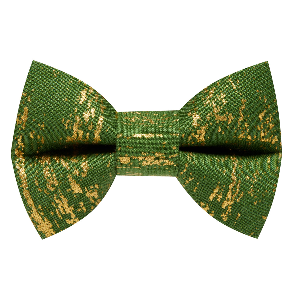 Sweet Pickles Designs The Good as Gold bow tie in green fabric with a metallic gold splatter pattern