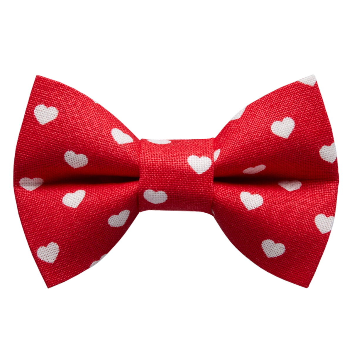 Red bow tie with white heart pattern