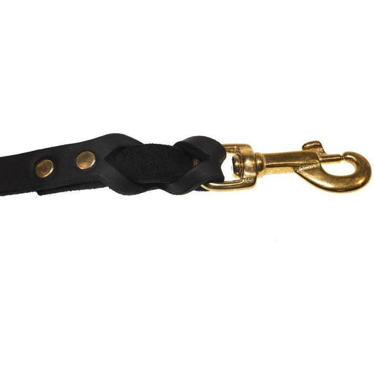 Black leather dog leash with brass snap hook