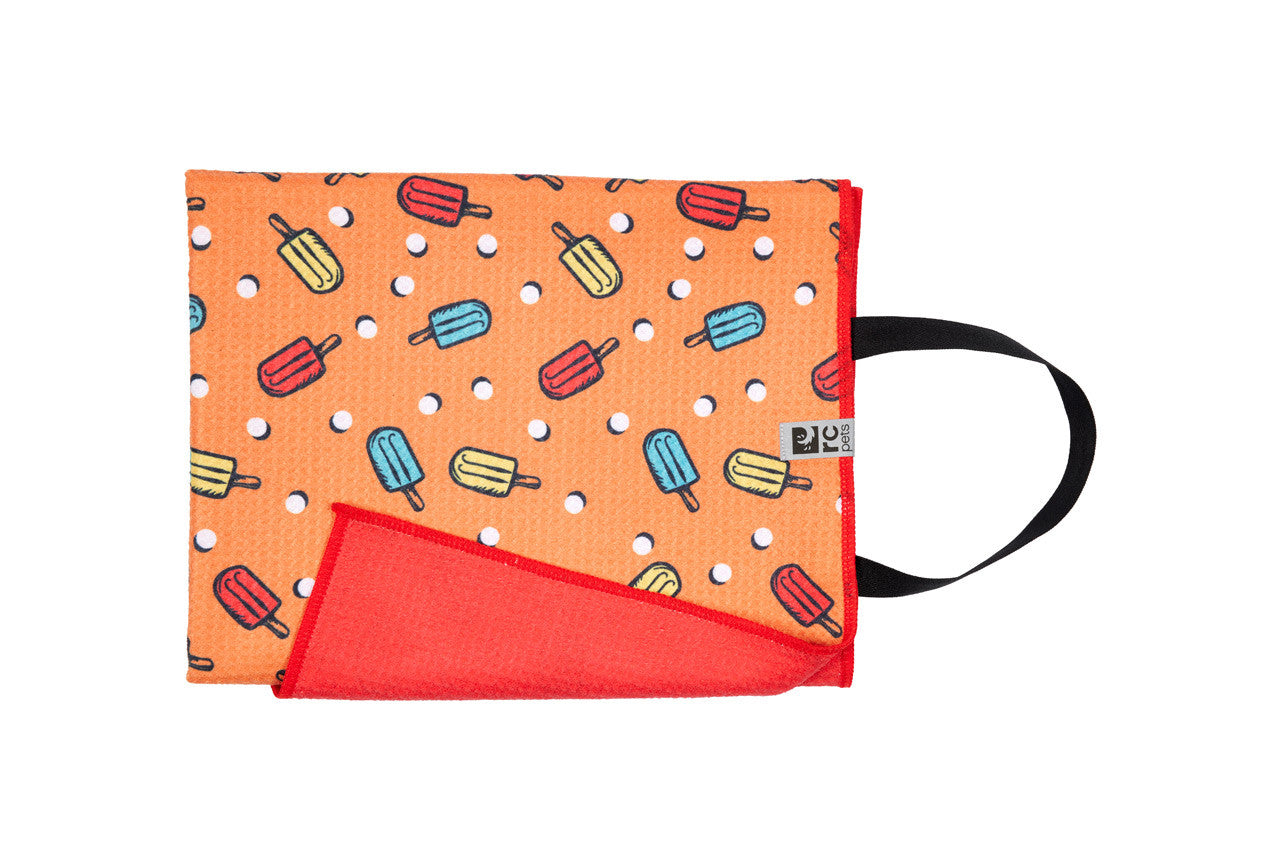 RC Pet Products Tag Along Towel with orange popsicle pattern and red trim