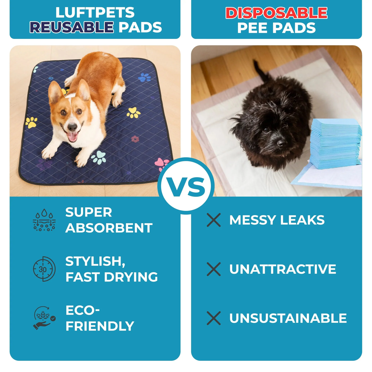 Luftpets reusable pads versus disposable pee pads comparison