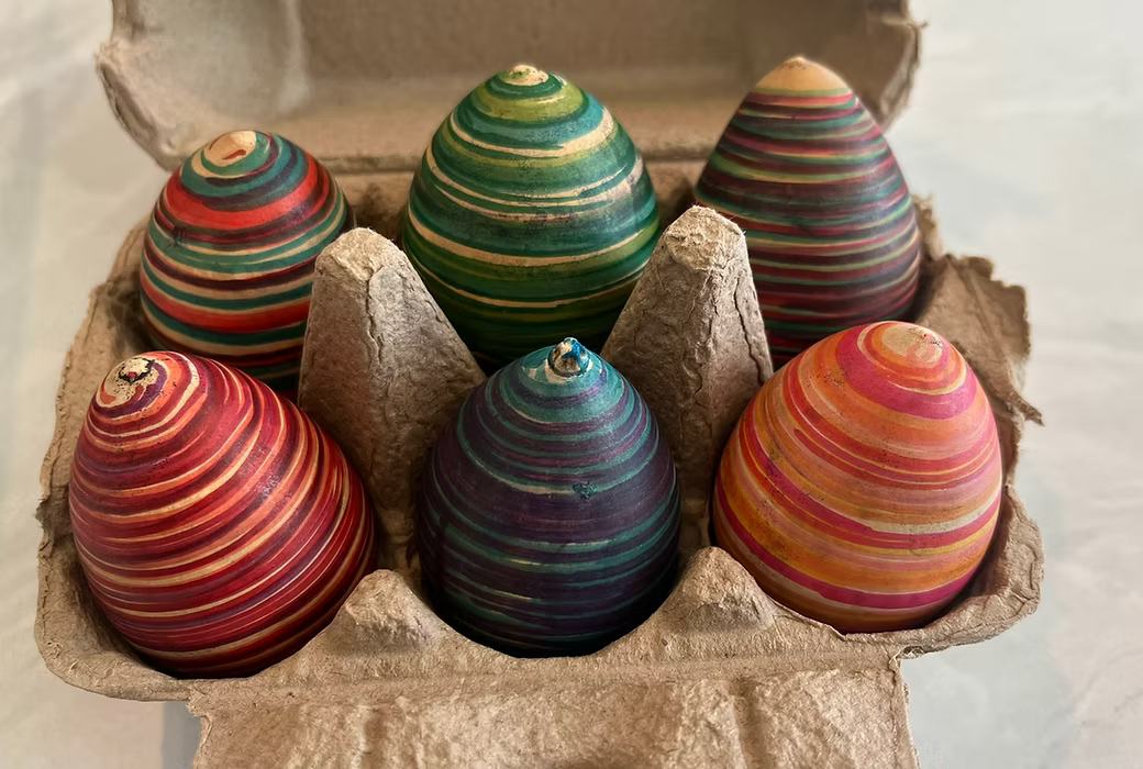 Whiskers n' Paws Painted Gourds in an egg carton
