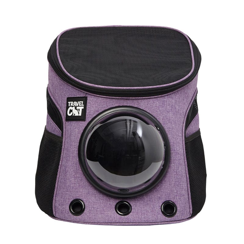 Travel Cat The Fat Cat Mini cat backpack in purple with a bubble window and mesh ventilation