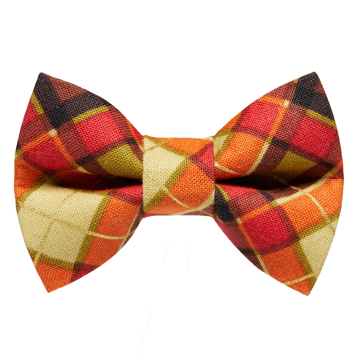 Red orange and tan plaid bow tie