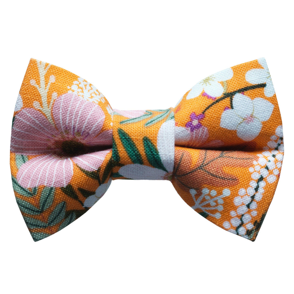 Sweet Pickles Designs The Force of Nature bow tie with orange fabric and pink and white floral print