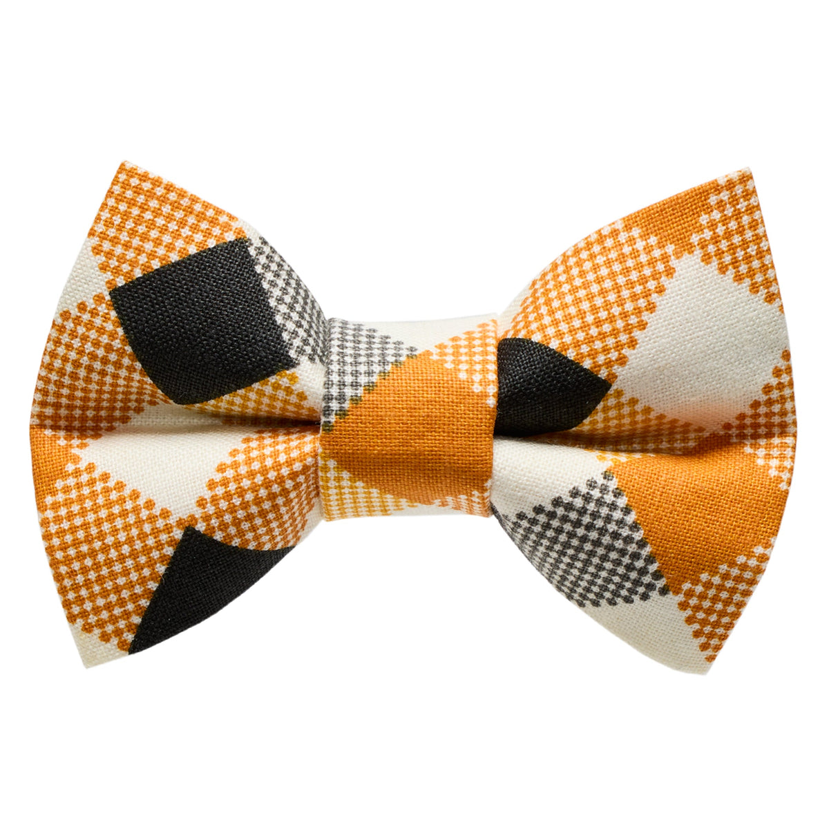 Sweet Pickles Designs The Golden Hour bow tie with orange black and white checkered pattern