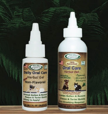 Mad About Organics Oral Care Herbal Gel bottles in 1 fluid ounce and 4 fluid ounce sizes