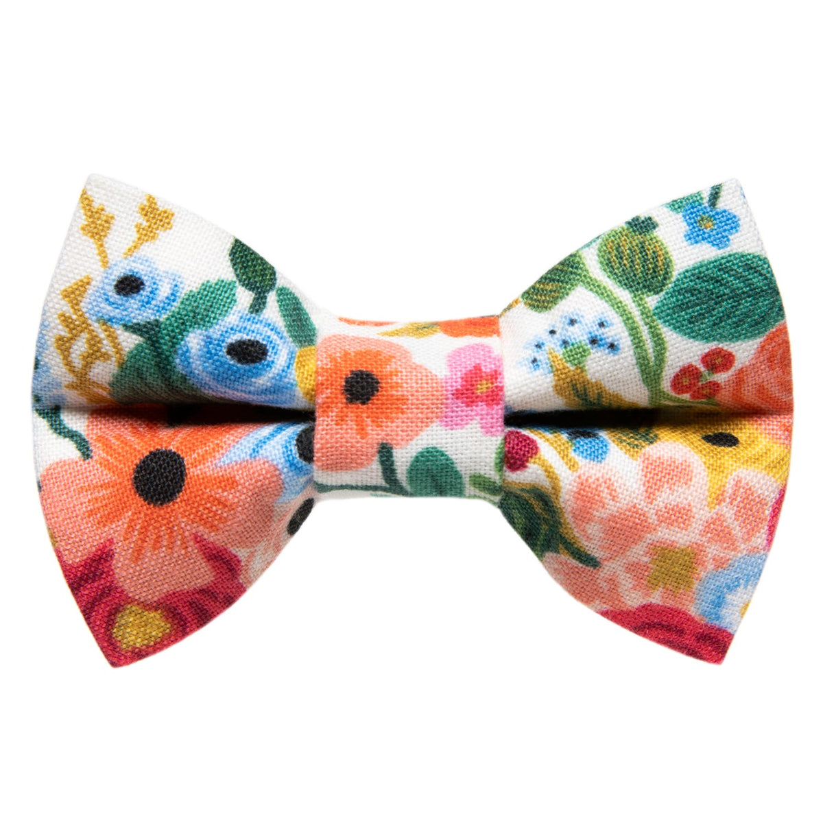Sweet Pickles Designs The Pathfinder bow tie featuring a white fabric with a colorful floral pattern