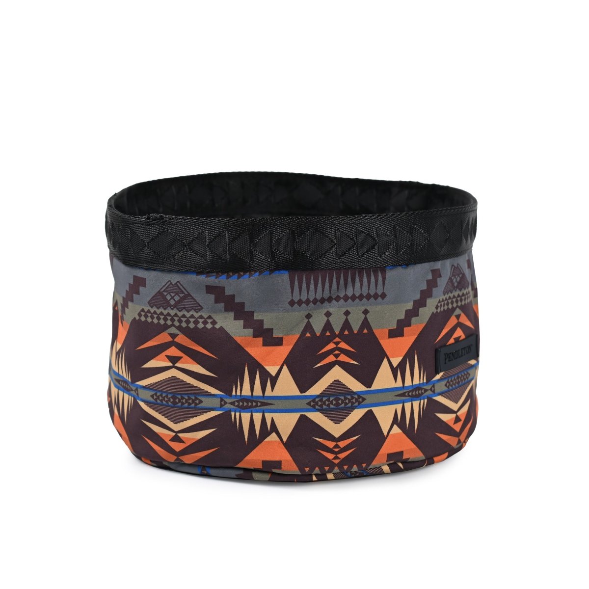 Pendleton patterned fabric storage basket with black trim