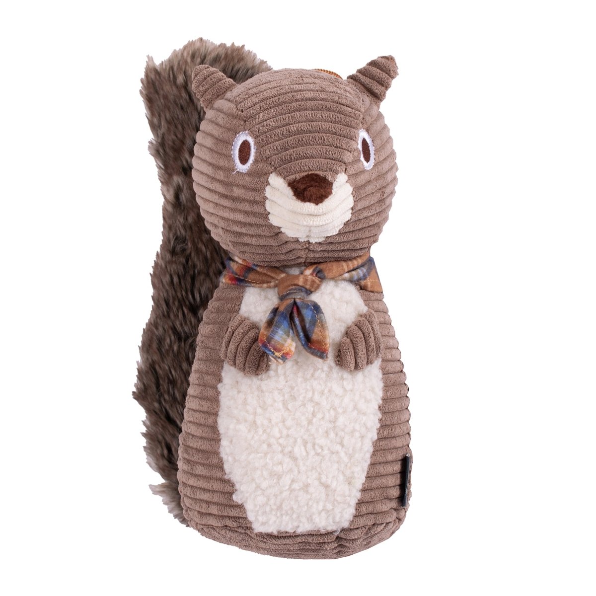 Pendleton plush squirrel toy with corduroy texture and plaid neck scarf