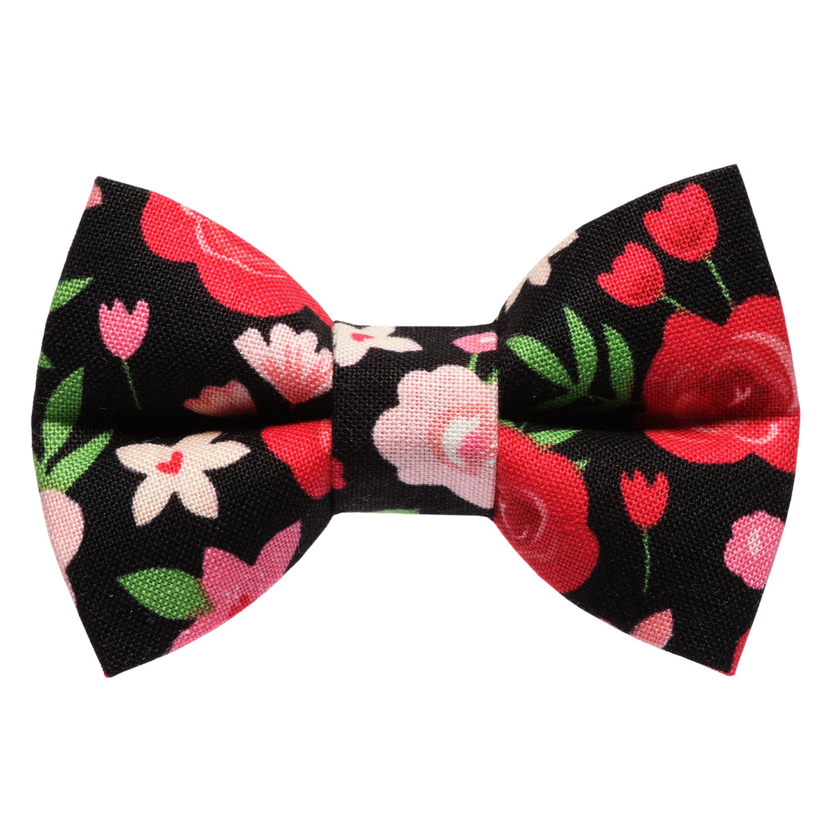 Sweet Pickles Designs The Small Town Romance bow tie with red and pink floral print on black fabric