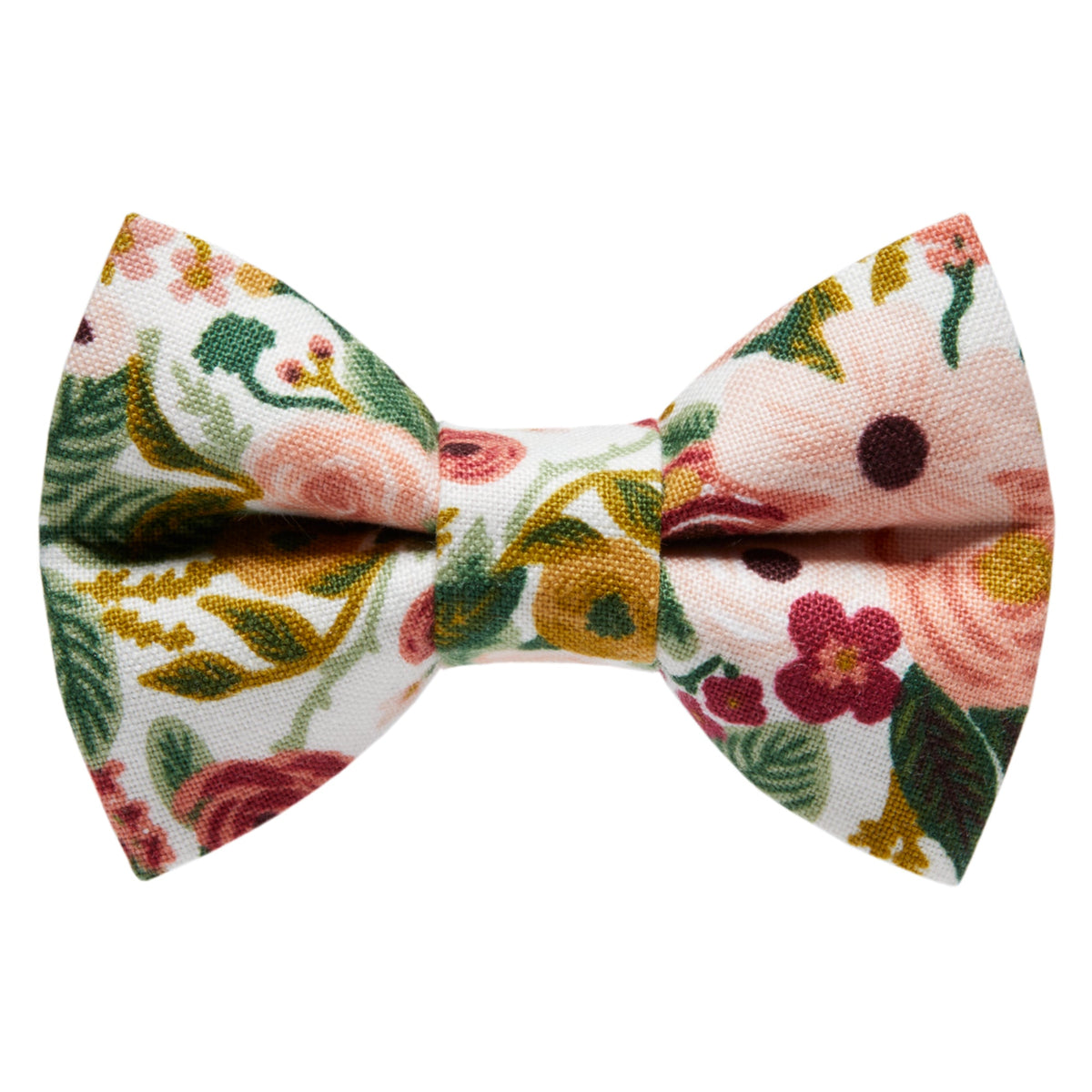 Sweet Pickles Designs Sugar and Spice bow tie with a white background and colorful floral pattern