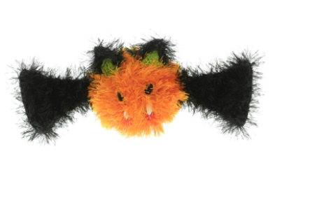 Mendota Pet Oomaloo bat pet toy with orange fuzzy body and black wings