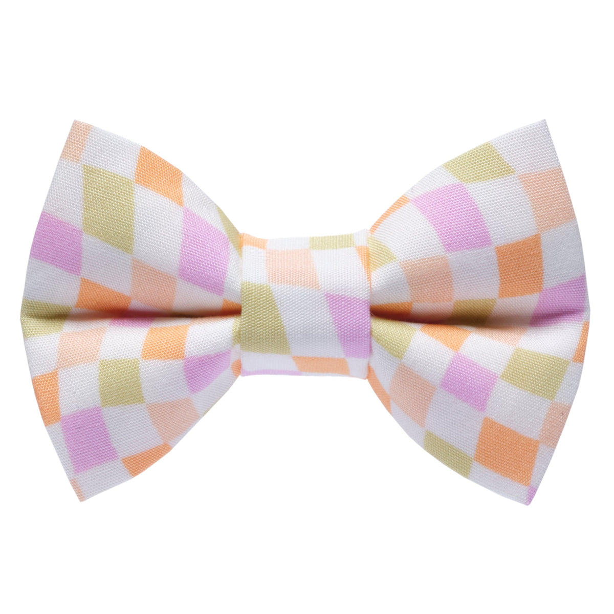 Sweet Pickles Designs The Game Plan bow tie with a white pink orange and yellow checkered pattern