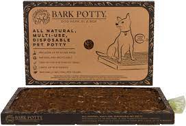 Bark Potty disposable pet potty tray with natural bark filling and product packaging