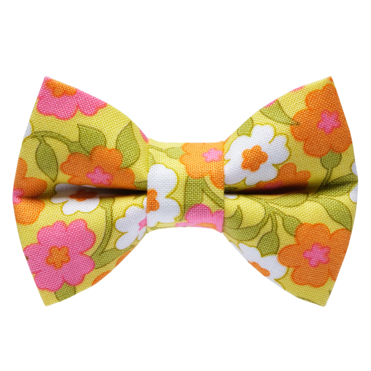 Sweet Pickles Designs The Glamper bow tie with yellow fabric featuring pink orange and white floral print