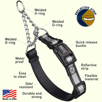 Reflective Biothane Martingale Dog Collar with Quick Release Buckle