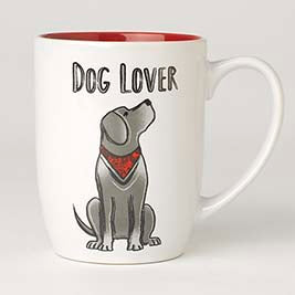 PetRageous Designs Dog Lover mug with a grey dog wearing a red bandana