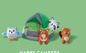 Fringe Studio Happy Campers Hide & Seek Plush Dog Toy with tent, owl, bear, raccoon, and beaver