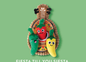 Three plush chili peppers, red, green, and yellow, on a brown guitar-shaped background