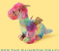 Amber the Rainbow Dragon plush toy with gold wings and horns