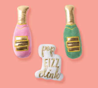 Fringe Studio CHAMPAGNE-3pcs SMALL DOG TOY SET, two champagne bottle toys and one pop fizz clink toy