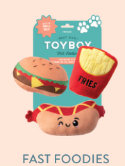 Fringe Studio FAST FOODS 3PCS SMALL DOG TOY SET with burger, fries, and hot dog plush toys