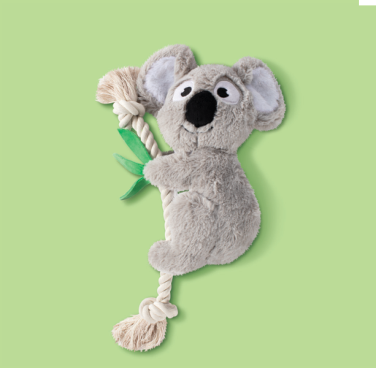 Fringe Studio Koala Plush Dog Toy with rope and green leaves
