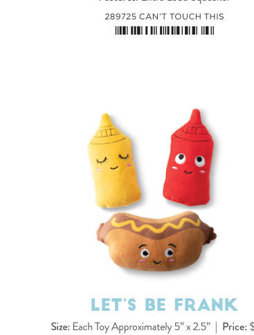 Fringe Studio CAN'T TOUCH THIS PLUSH DOG TOY Case of 4, hotdog, ketchup, and mustard plush toys