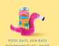 Pink flamingo plush toy holding a Pineapple Tropica Calypso Seltzer can plush toy