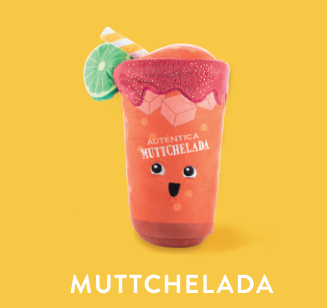 Fringe Studio MUTTCHELADA PLUSH DOG TOY, a red drink with a lime slice and straw