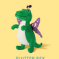 Flutter Rex plush toy, a green dinosaur with purple butterfly wings and antennae