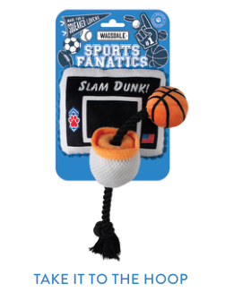 Fringe Studio TAKE IT TO THE HOOP PLUSH DOG TOY with basketball hoop and ball