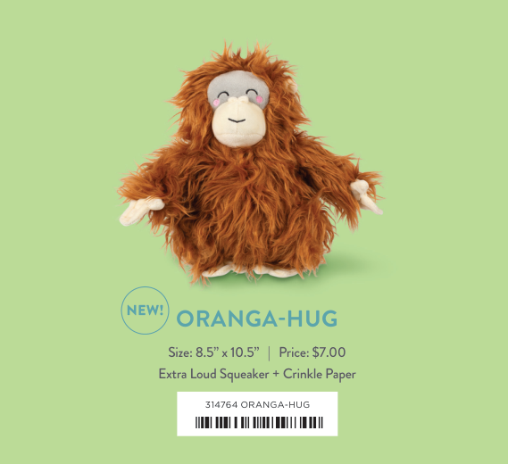 Oranga-Hug plush toy with barcode and product details