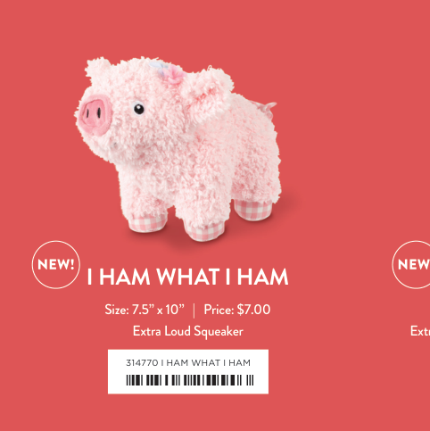 I Ham What I Ham plush pig toy with pink gingham accents