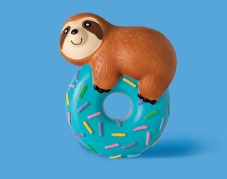 Sloth on a donut dog toy