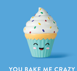 Fringe Studio YOU BAKE ME CRAZY LATEX DOG TOY with a smiling cupcake design