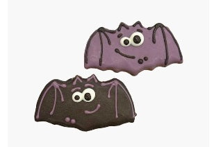 Paws Gourmet Bakery Halloween Seasonal bat shaped dog cookies in purple and brown