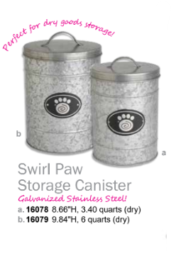 Galvanized Swirl Paw Plaque Storage Canister (Inner Pack: 2)