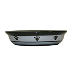 Black and white pet bowl with paw print design