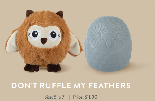 Fringe Studio DON'T RUFFLE MY FEATHERS RUBBER PLUSH DOG TOY, plush and rubber owl toys