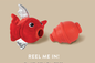 Fringe Studio REEL ME IN RUBBER W/PLUSH DOG TOY, a red plush fish and a red rubber toy