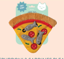 Fringe Studio cat toy shaped like a pizza slice with sardines and pepperoni