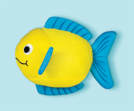 Fringe Studio Pipsqueak Floating Dog Toy, a yellow fish with blue fins
