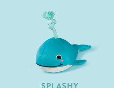 Blue whale dog toy with a rope spout